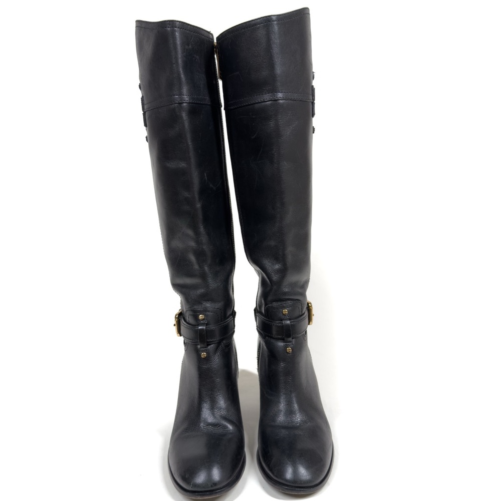 Tory Burch Blaire Simone Knee High Riding Boots Black Leather Side Zip 7.5M - Picture 4 of 13